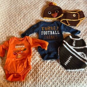 TurkeyThanksgiving & Football Themed Baby Onesie & photo outfit bundle
